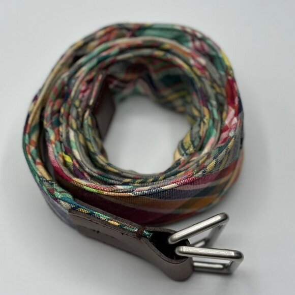 Brooks Brothers "346" Men's Plaid Cotton Belt Leather and D Ring Buckle Large - Picture 2 of 10